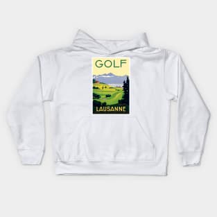 Golf in Lausanne Switzerland: Vintage Swiss Travel Poster Kids Hoodie